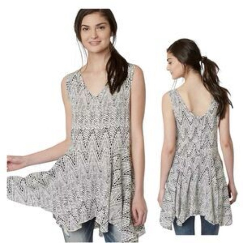 Moon & Sky Black White Boho Flowy Tunic Tank Top Size L